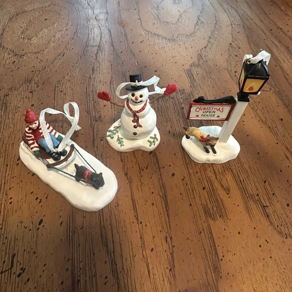 Thomas Kinkade‎ Victorian Christmas Ornament Set Snowman 2001 Hallmark